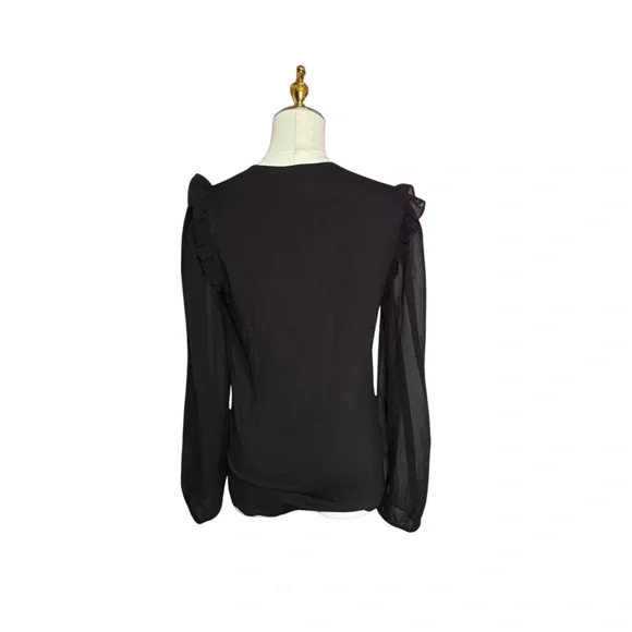 Elegant Black Ruffle Sleeve Blouse - Picture 3 of 7